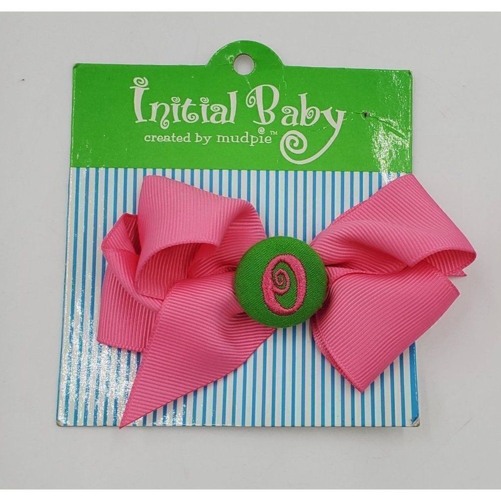 Initial Baby Hair Bow Clip Letter O Pink Green